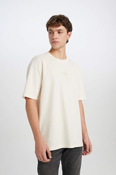 DeFacto Boxy Fit Crew Neck Printed Short Sleeve Heavy Fabric T-Shirt D5494Ax25Sp