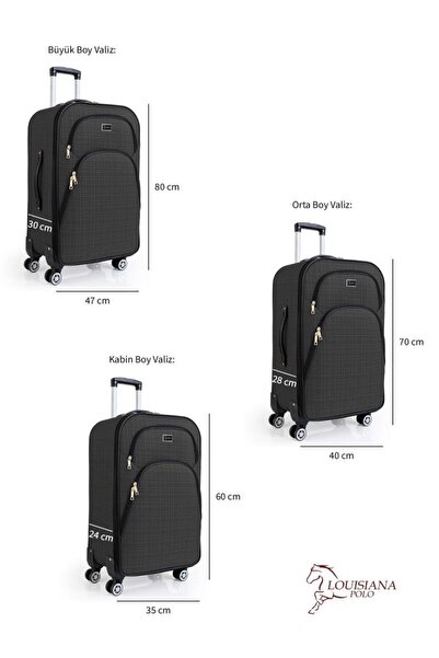 louisiana polo 3'lü Valiz Seti 4 Teker Kumaş Valiz Antrasit 1081