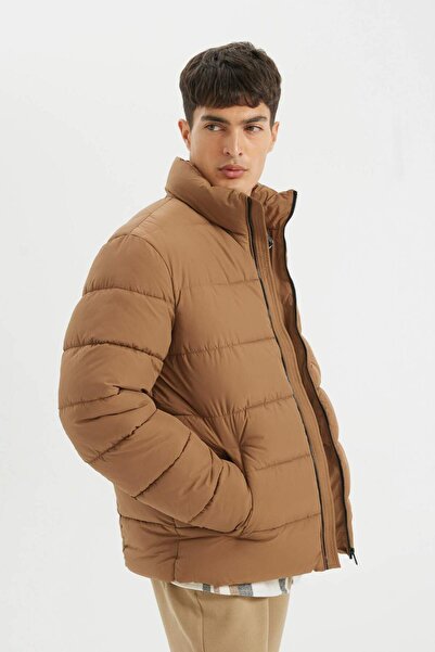 DeFacto Αδιάβροχο αντιανεμικό παλτό χειμερινό φουσκωτό με φερμουάρ και τσέπες με επένδυση με ψηλό γιακά D1