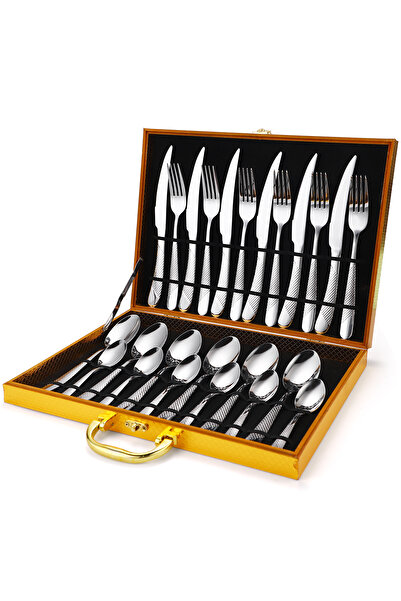 Trendy's Set tacamuri din inox 24 piese, pentru 6 persoane, TRENDY’S, luxury edition Chrome