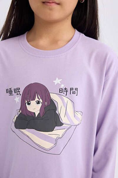 DeFacto Kız Çocuk Pijama Takımı Uzun Kollu Üst Beli Lastikli Uzun Alt E0544A825SP