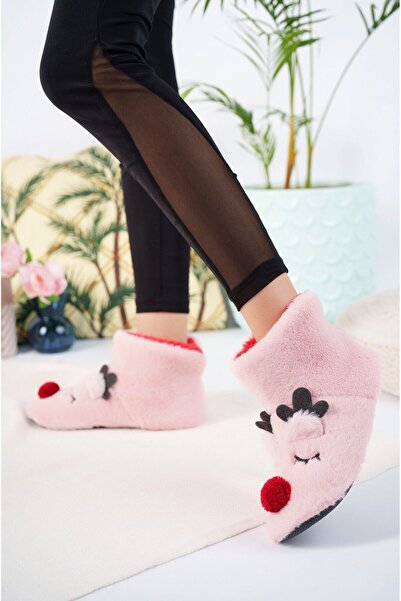 AlbiShoes Çocuk Yetişkin Geyik Figürlü Ev Botu Panduf Anne Çocuk Yumuşak Rahat Sessiz Taban Ev Ayakkabısı