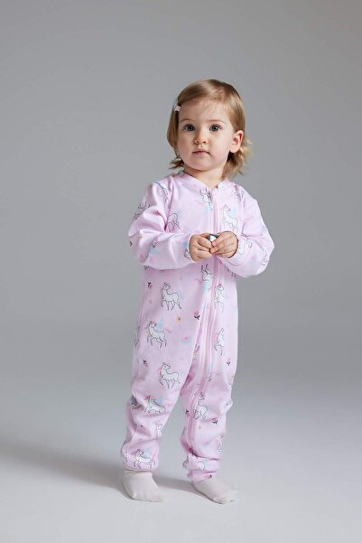 DeFacto Kız Bebek Yenidoğan Unicorn Baskılı 2'li Uzun Kollu Tulum D8701A525SP