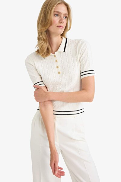DeFacto Regular Fit Polo Yaka Kısa Kollu Triko Kazak D9007AX25SP
