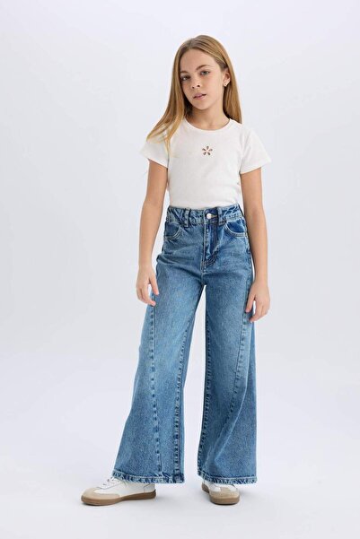 DeFacto Kız Çocuk Wide Leg Geniş Bol Paça Jean Pantolon D9697A825SM