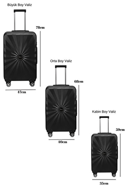 louisiana polo 3'lü Valiz Seti Polikarbon Valiz 4x2 Teker Siyah 1809