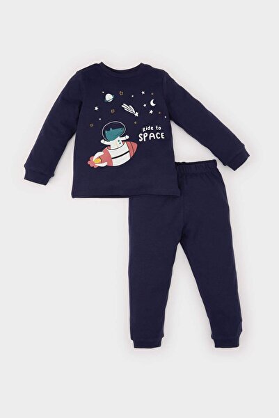 DeFacto Erkek Bebek Pijama Takımı Uzay Baskılı Uzun Kollu Üst Beli Lastikli Uzun Alt D9068A525SP