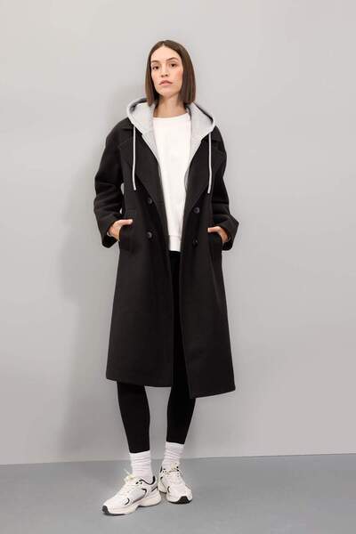 DeFacto Regular Fit Kaşe Kaban Kapüşonlu Düğmeli D4184AX24WN