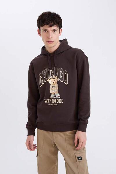 DeFacto Boxy Fit Kapüşonlu Baskılı Sweatshirt D0853AX24AU