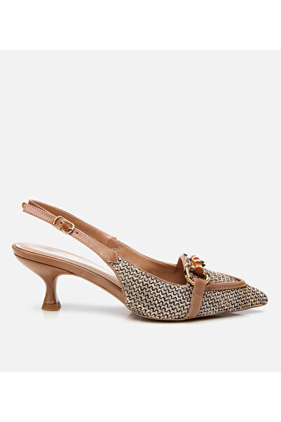 Hotiç Women's Mink Straw Detailed Open Back Heeled Shoes