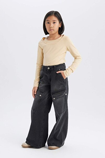 DeFacto Kız Çocuk Wide Leg Kargo Geniş Paça Pamuklu Pantolon D9693A825SP