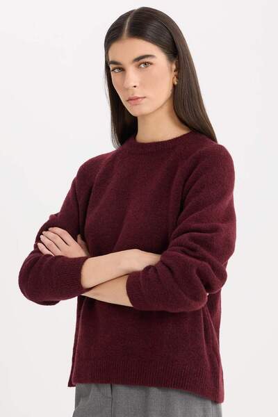 DeFacto Regular Fit Crew Neck Basic Plain Knitwear Sweater D0035Ax24Wn