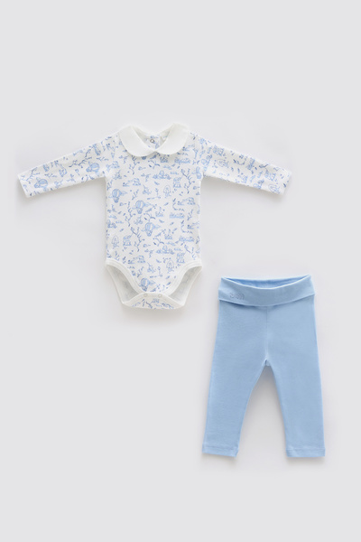 Atelier Babbi %100 Pamuk 2'li Body & Pantolon Seti - Toıle De Jouy / Mavi