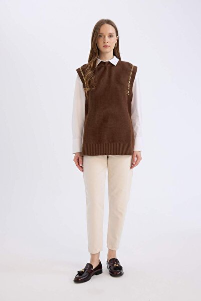 DeFacto Half Turtleneck Basic Plain Side Slit Knit Sweater D5022Ax24Au