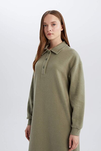 DeFacto Basic Solid Button Long Sleeve Thessaloniki Fabric Maxi Knitwear Dress B7260Ax24Wn