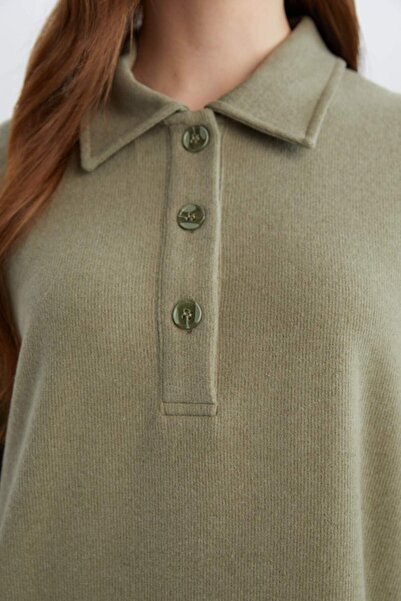 DeFacto Basic Solid Button Long Sleeve Thessaloniki Fabric Maxi Knitwear Dress B7260Ax24Wn