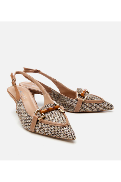 Hotiç Women's Mink Straw Detailed Open Back Heeled Shoes