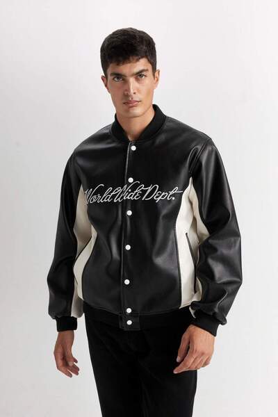 DeFacto Su Geçirmez Regular Fit Bomber Kolej Yaka Çıtçıtlı Cepli Mevsimlik Hafif Mont D6242AX25SP