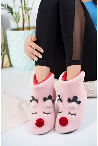 AlbiShoes Çocuk Yetişkin Geyik Figürlü Ev Botu Panduf Anne Çocuk Yumuşak Rahat Sessiz Taban Ev Ayakkabısı