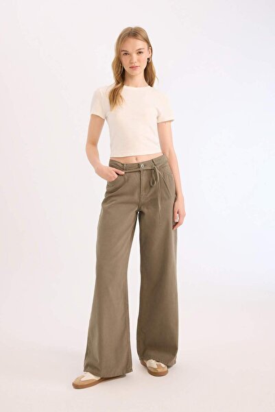 DeFacto Coool Wide Leg Gabardin Pantolon Yüksek Bel Geniş Bol Paça E1794ax