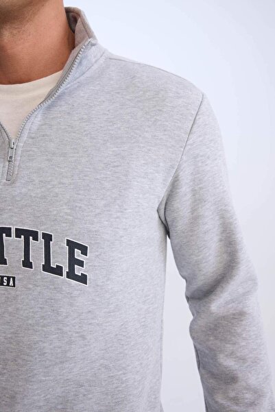 DeFacto Relax Fit Fermuarlı Dik Yaka Baskılı Kalın Sweatshirt D4715AX24AU