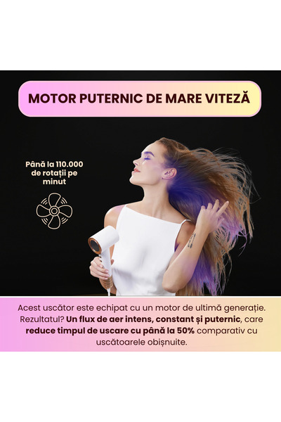 KindKare Uscator par ultrarapid, 110.000rpm, 4trepte, efect Coanda, ionizare, silentios, compact, elegant,alb