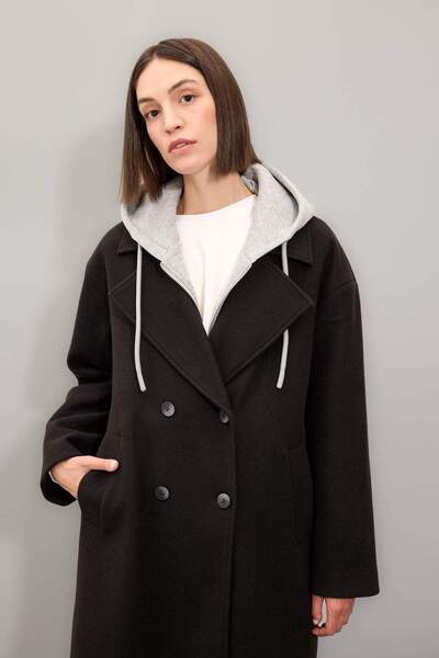 DeFacto Regular Fit Kaşe Kaban Kapüşonlu Düğmeli D4184AX24WN