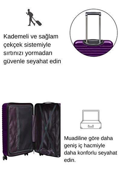 louisiana polo 3'lü Valiz Seti Polikarbon Valiz 4x2 Teker Mor 1811