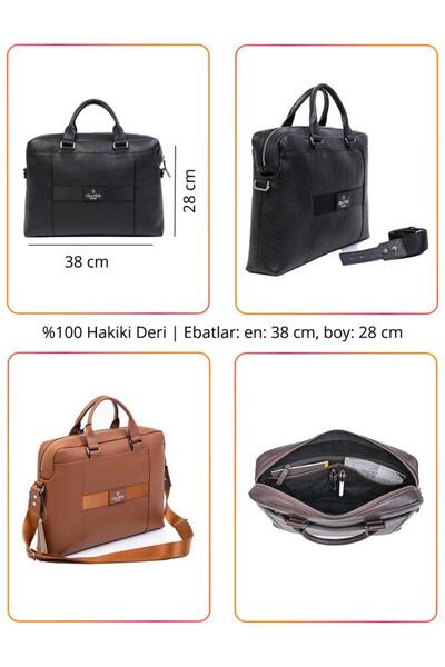 louisiana polo Grande Men's Genuine Leather Briefcase Brown 9003