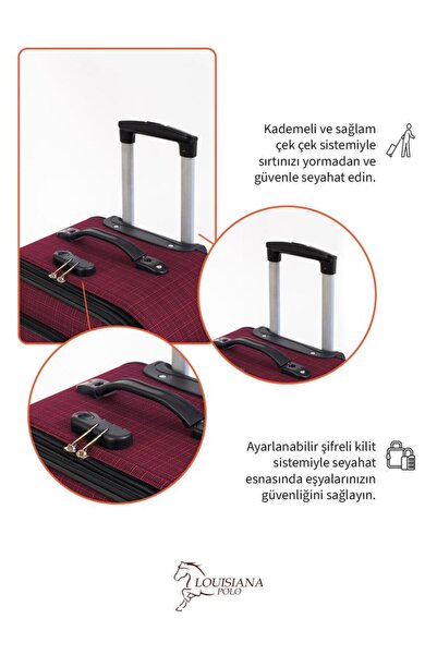 louisiana polo Büyük Ve Kabin Boy Valiz Seti 4 Teker Kumaş Valiz Bordo 1081