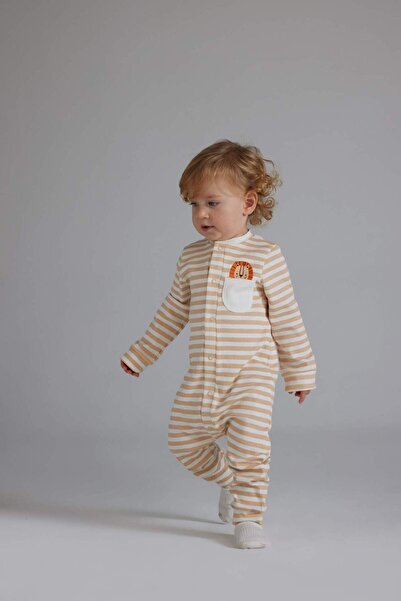 DeFacto Baby Boy Newborn Striped Corduroy Long Sleeve Romper D8709A525Sp