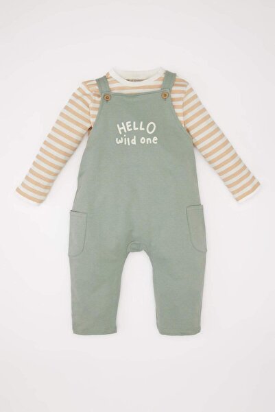 DeFacto Erkek Bebek 2li Takım Çizgili Uzun Kollu Tişört Baskılı Salopet Tulum D8708A525SP