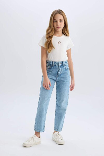 DeFacto Kız Çocuk Mom Fit Standart Paça Jean Pantolon D9155A825SP