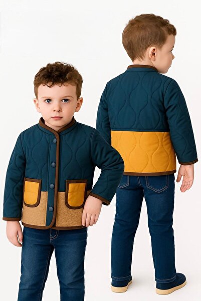 Verscon Boy's Windproof and Rainproof Two-Color Buttoned Coat with Pockets