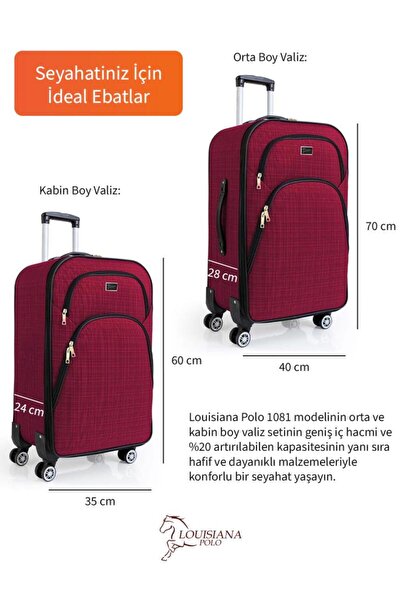 louisiana polo 2'li Valiz Seti4 Teker Kumaş Valiz Bordo 1081