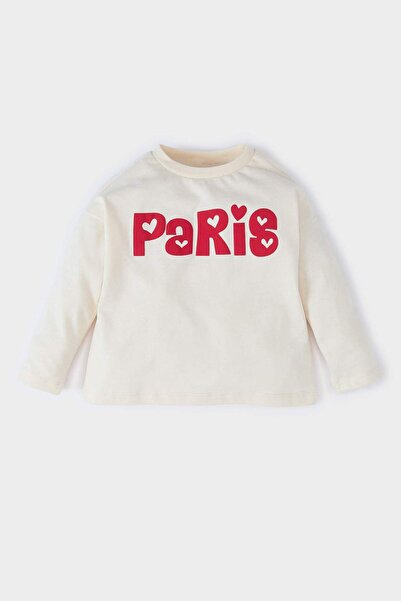 DeFacto Baby Girl Crew Neck Printed Long Sleeve T-Shirt D7870A525Sp