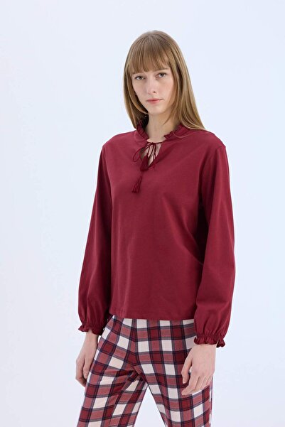 DeFacto Pijama Takımı Regular Fit Uzun Kollu Üst Kareli Uzun Alt-Fall in Love E2353AX24WN