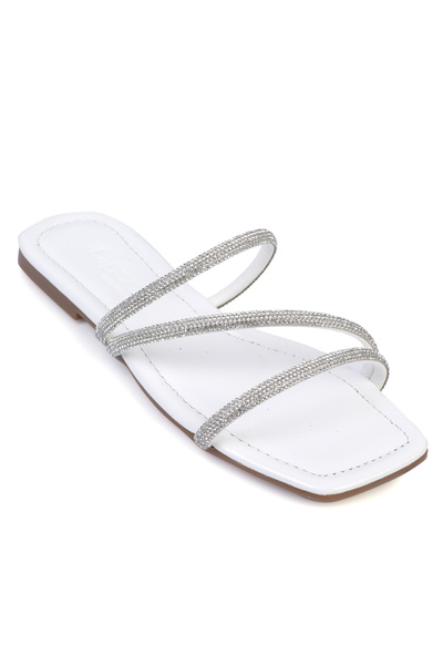 Capone Outfitters Papuci de damă matlasați cu toc plat cu 3 dungi Stoned