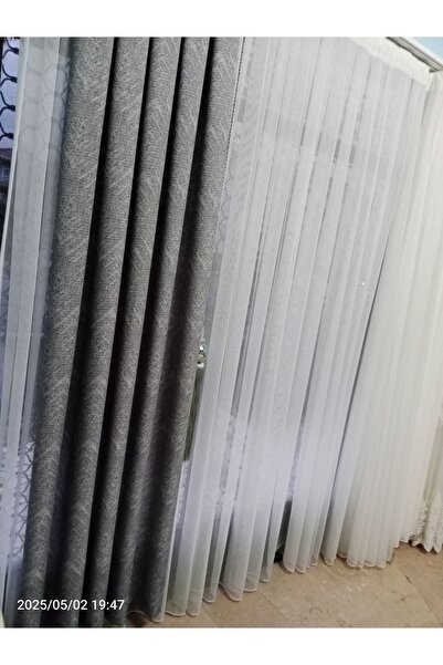 Store Brillanthome Trend Keten Fon Perde Kendinden Desenli