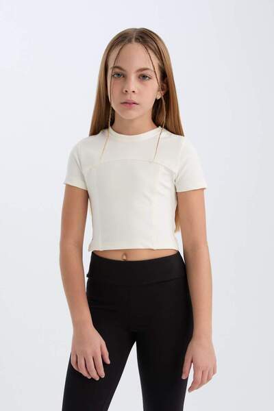 DeFacto Girls Slim Fit Slim Fit Crew Neck Short Sleeve T-Shirt D9789A825Sm