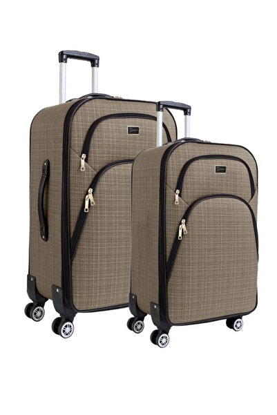 louisiana polo 2'li Valiz Seti Orta Ve Kabin Boy 4 Teker Kumaş Valiz Bej 1081