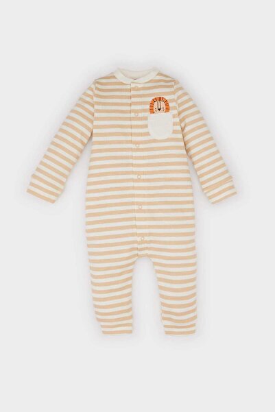 DeFacto Baby Boy Newborn Striped Corduroy Long Sleeve Romper D8709A525Sp