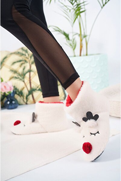 AlbiShoes Çocuk Yetişkin Geyik Figürlü Ev Botu Panduf Anne Çocuk Yumuşak Rahat Sessiz Taban Ev Ayakkabısı