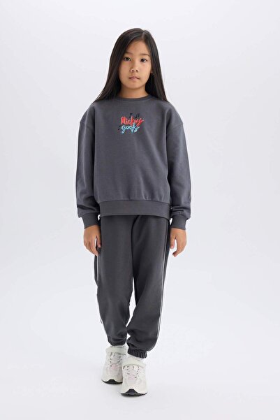 DeFacto Kız Çocuk Disney Mickey Mouse &Friends Oversize Geniş Kalıp Kapüşonlu Sırt Baskılı Sweatshirt D4378A