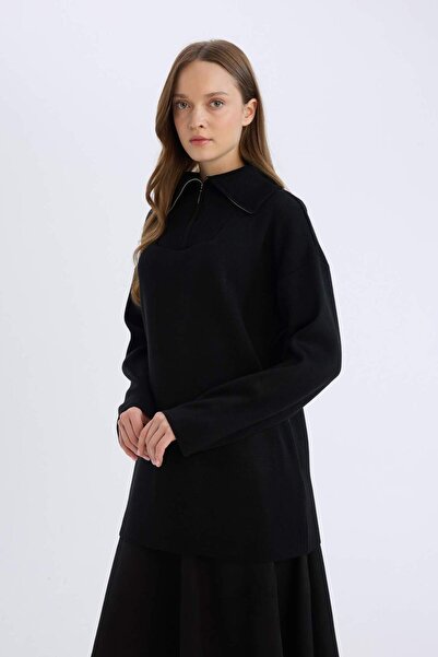DeFacto Regular Fit Fermuarlı Dik Yaka Triko Kazak Tunik B0191AX24WN