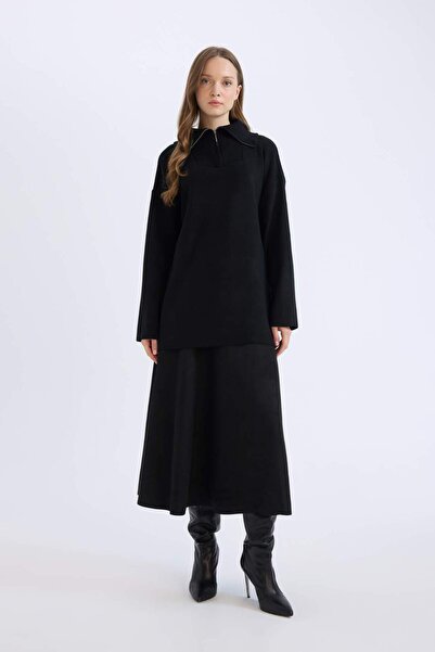 DeFacto Regular Fit Zippered Stand Collar Knitwear Sweater Tunic B0191Ax24Wn