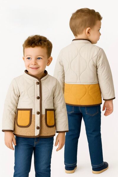 Verscon Boy's Windproof and Rainproof Two-Color Buttoned Coat with Pockets