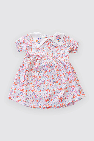 Atelier Babbi %100 Pamuk Kız Bebek Elbisesi - Minik Çiçekler / Kırmızı