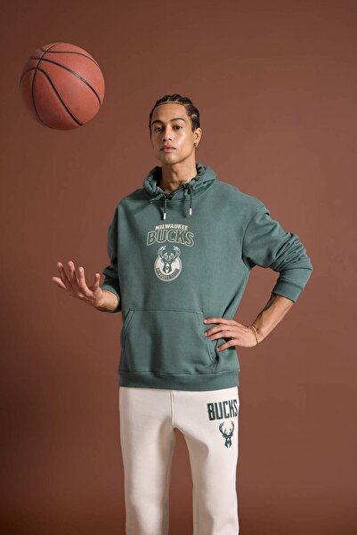 DeFacto Milwaukee Bucks Fit - Silná mikina s kapucí, potisk na zádech, klokaní kapsa