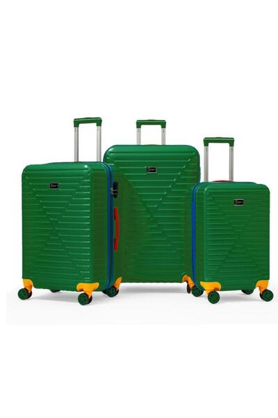 louisiana polo 3'lü Valiz Seti %100 Polikarbon Valiz 4x2 Teker Yeşil 1088